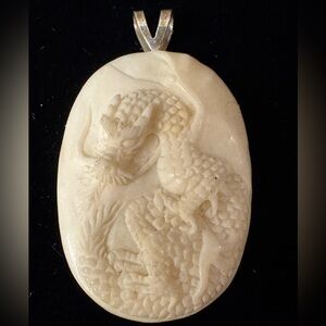 Elegant Vintage Cream-Colored 3-D Faux Ivory Dragon Pendant